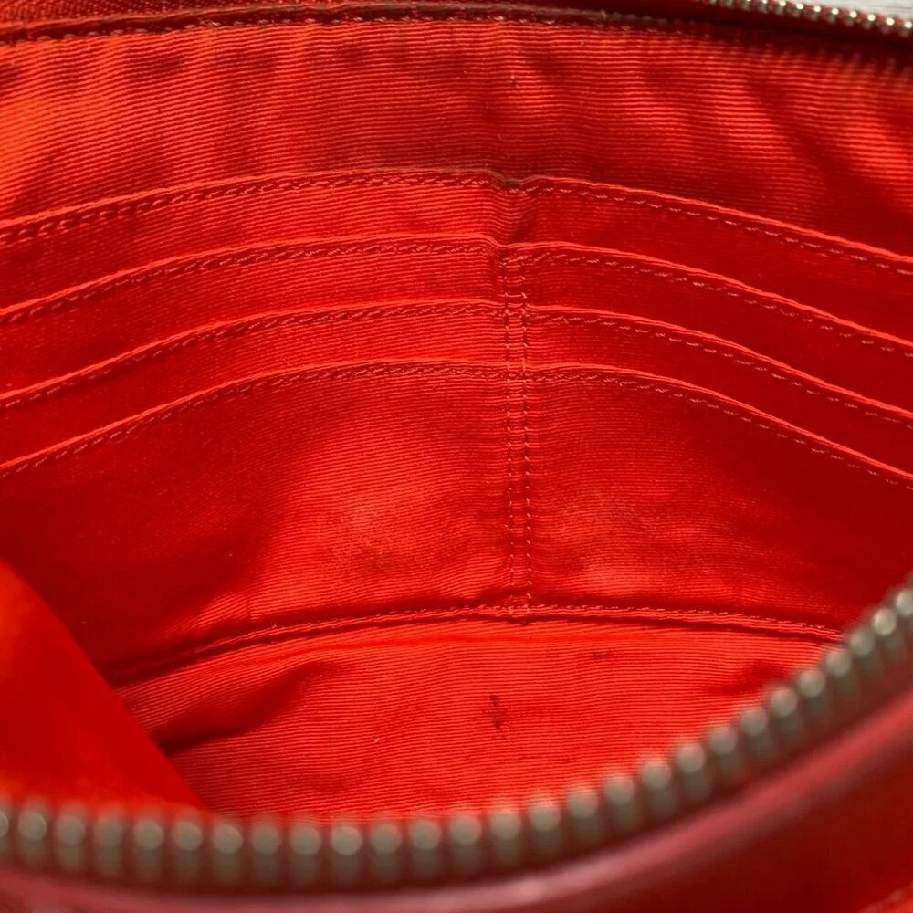 Coach Leather Pop Pouch Red Orange Pebbled Leather Convertible Strap F52598